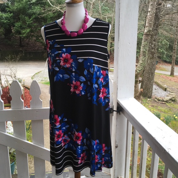 Kim Rogers Floral & Striped Dress PM FREE SHIP - Picture 1 of 5